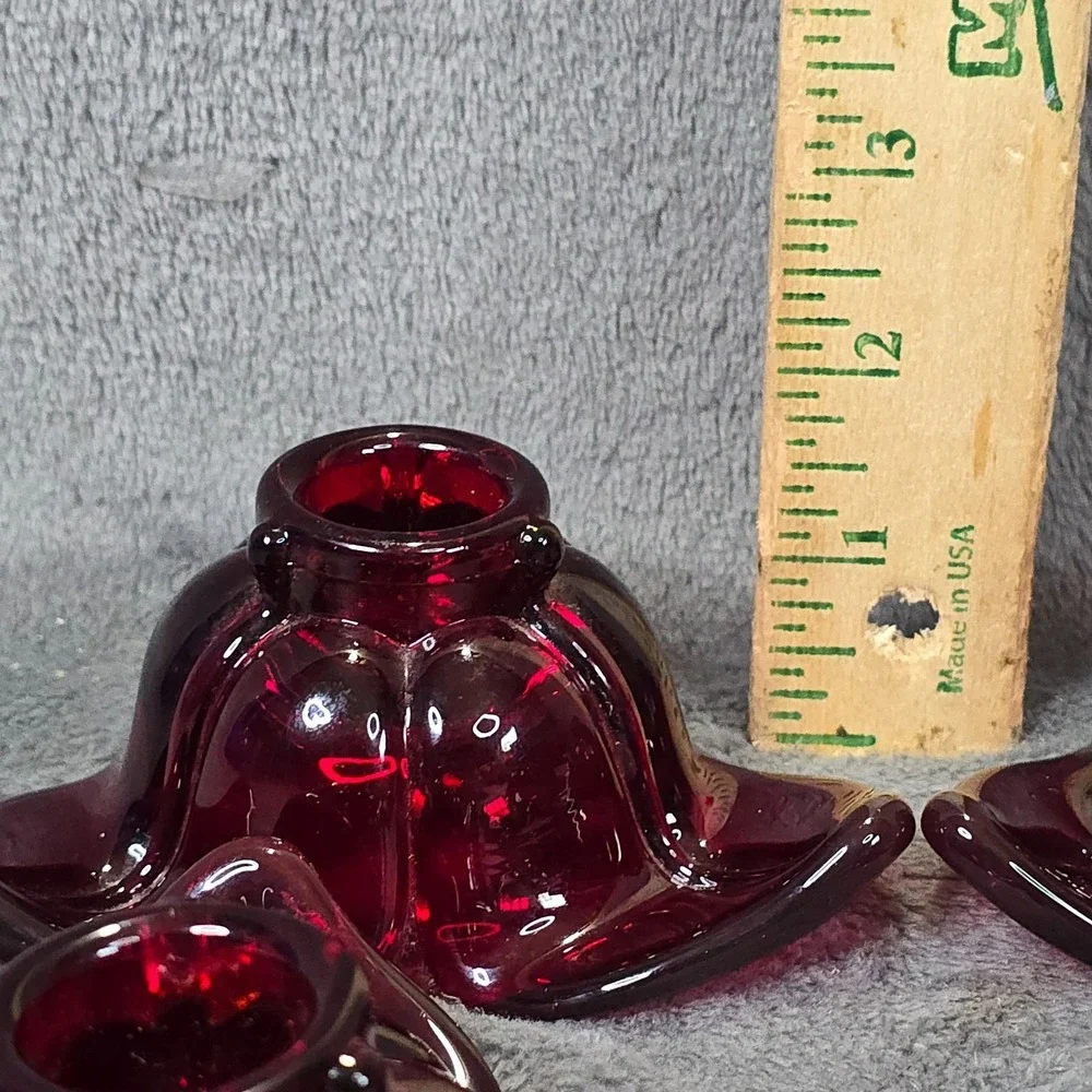 Vintage Ruby Red Glass Flower Candle Holders Set of 4 Star Shape Retro Decor